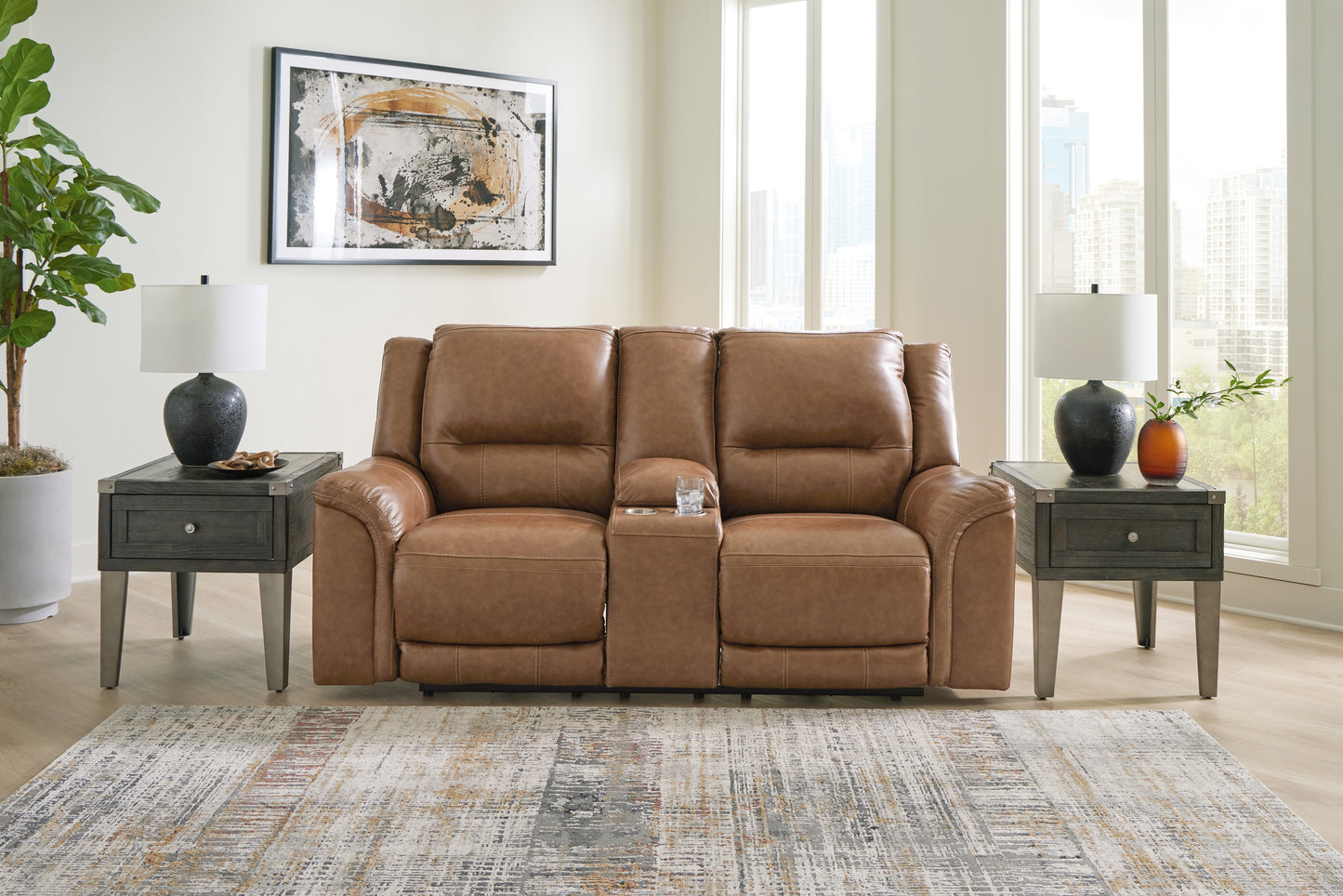 Myers Furniture Outlet - Ashley Furniture - Trasimeno Living Room - PWR REC Loveseat/CON/ADJ HDRST / Caramel - U8281518