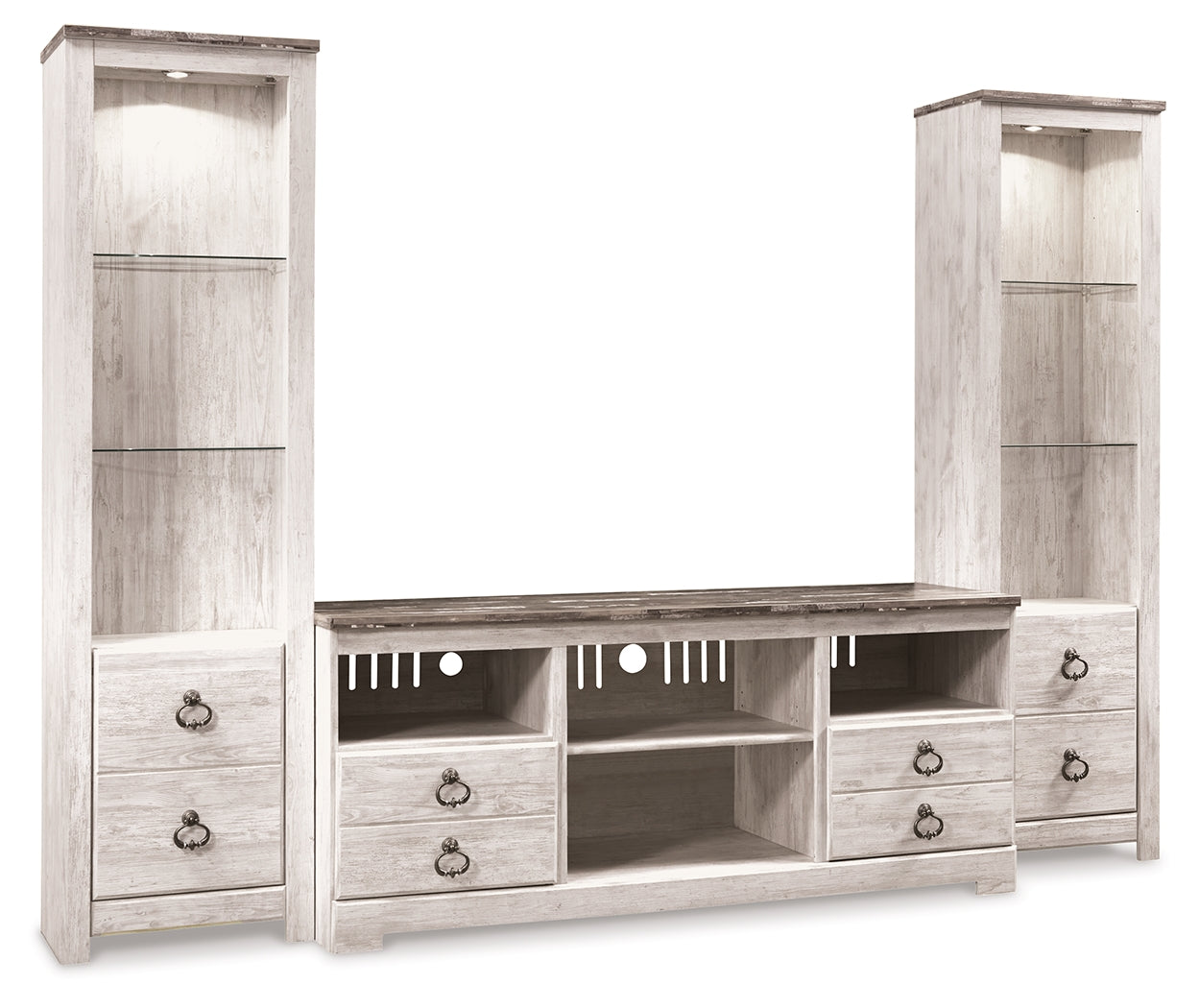 Myers Furniture Outlet - Ashley Furniture - Willowton 3-Piece Entertainment Center - 3-Piece Entertainment Center / Whitewash - W267W16