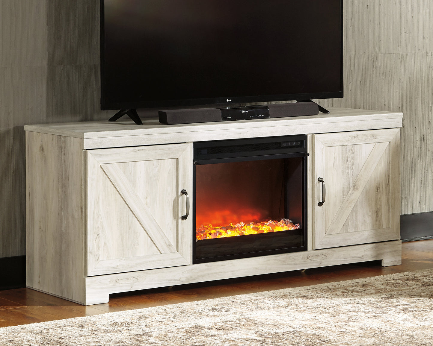 Myers Furniture Outlet - Ashley Furniture - Bellaby 63" TV Stand with Fireplace - 63" TV Stand with Fireplace / Whitewash - W331W4