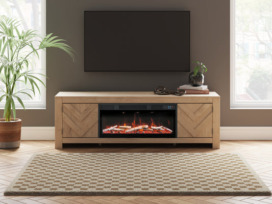 Myers Furniture Outlet - Ashley Furniture - Cayboni 71" TV Stand with Electric Fireplace - 71" TV Stand with Electric Fireplace / Tan - W3787W1