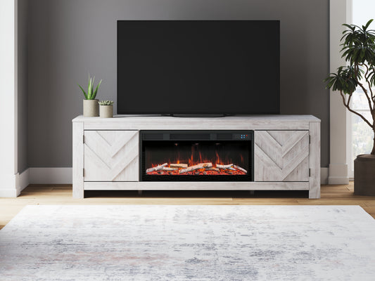 Myers Furniture Outlet - Ashley Furniture - Cayboni 71" TV Stand with Electric Fireplace - 71" TV Stand with Electric Fireplace / Whitewash - W3788W1