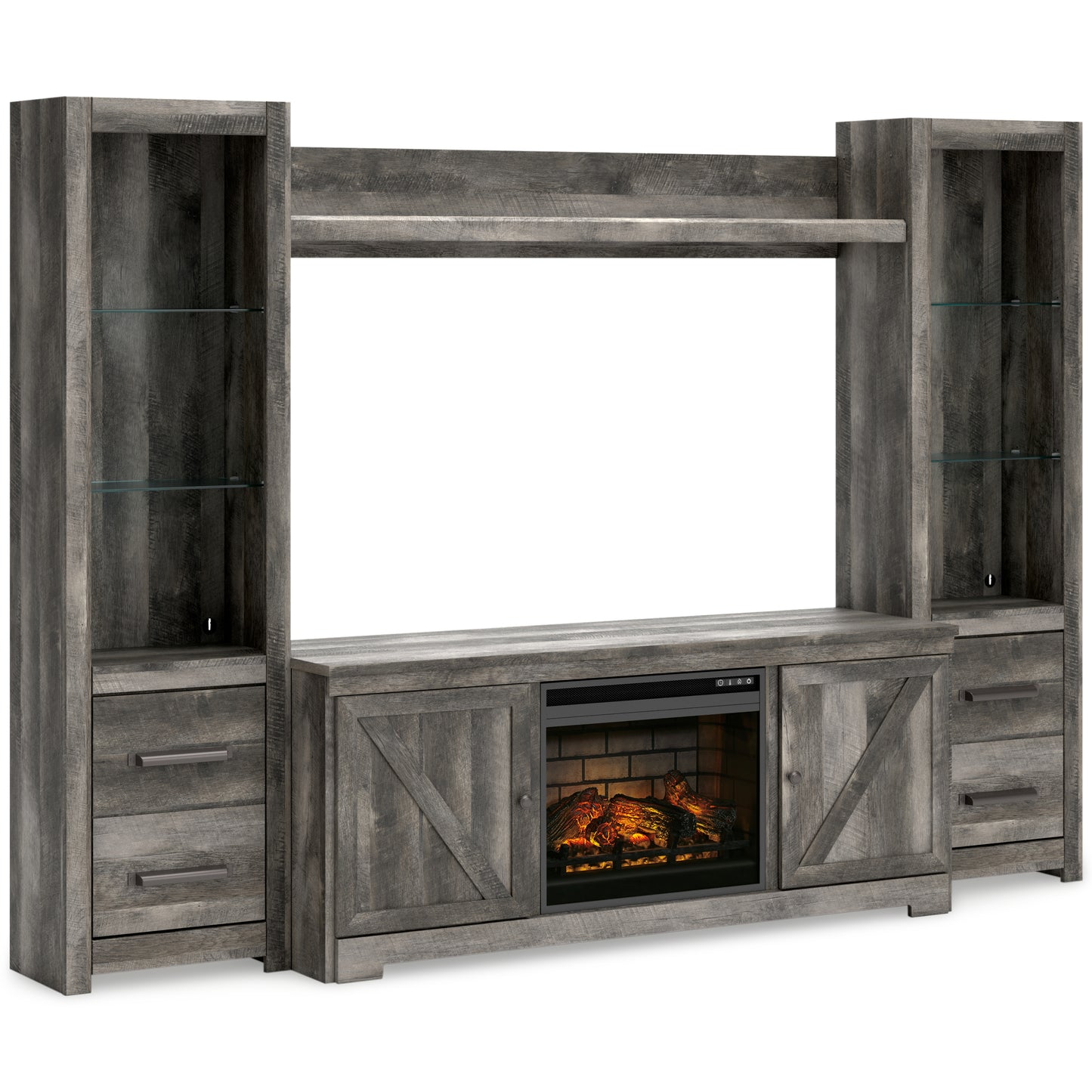 Myers Furniture Outlet - Ashley Furniture - Wynnlow 4-Piece Entertainment Center with Electric Fireplace - 4-Piece Entertainment Center with Electric Fireplace / Gray - W440W8