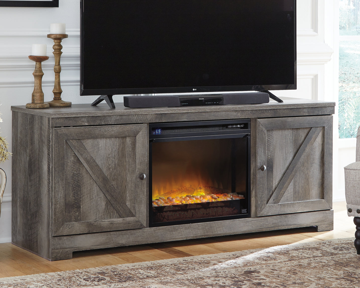 Myers Furniture Outlet - Ashley Furniture - Wynnlow 63" TV Stand with Electric Fireplace - 63" TV Stand with Electric Fireplace / Gray - W440W4