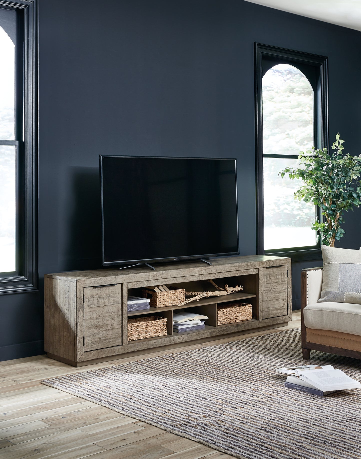 Myers Furniture Outlet - Ashley Furniture - Krystanza 92" TV Stand - 92" / Weathered Gray - W760-78