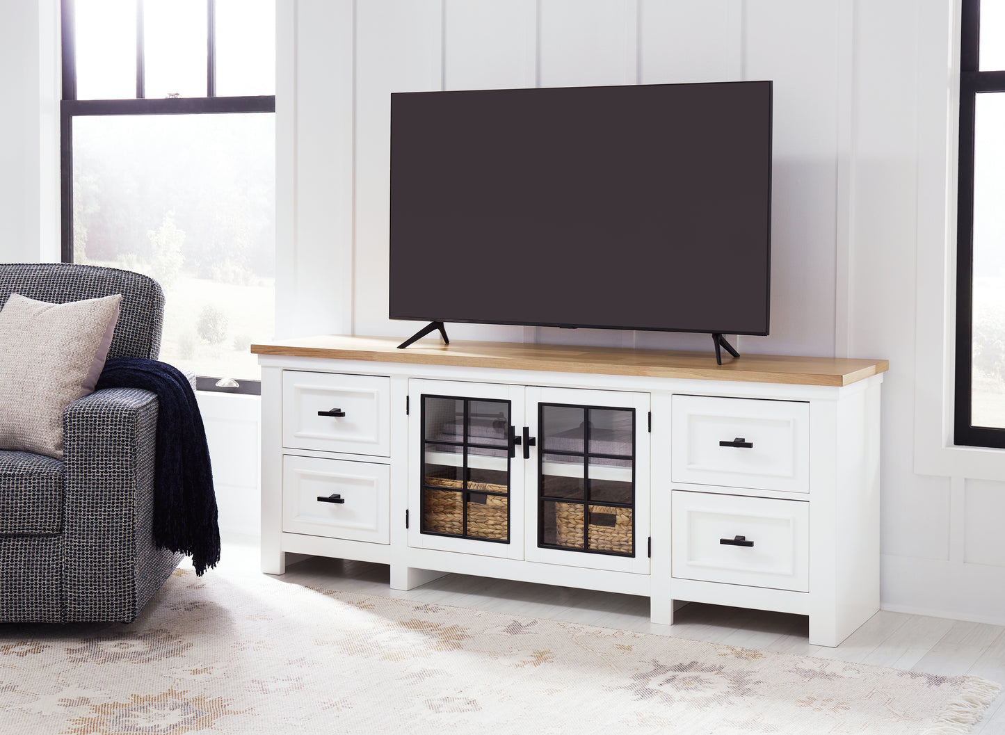 Myers Furniture Outlet - Ashley Furniture - Ashbryn 74" TV Stand - 74" / White/Natural - W844-68