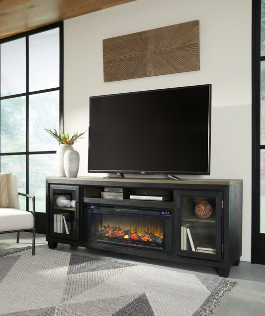 Myers Furniture Outlet - Ashley Furniture - Foyland 83" TV Stand with Electric Fireplace - 83" TV Stand with Electric Fireplace / Black/Brown - W989W1