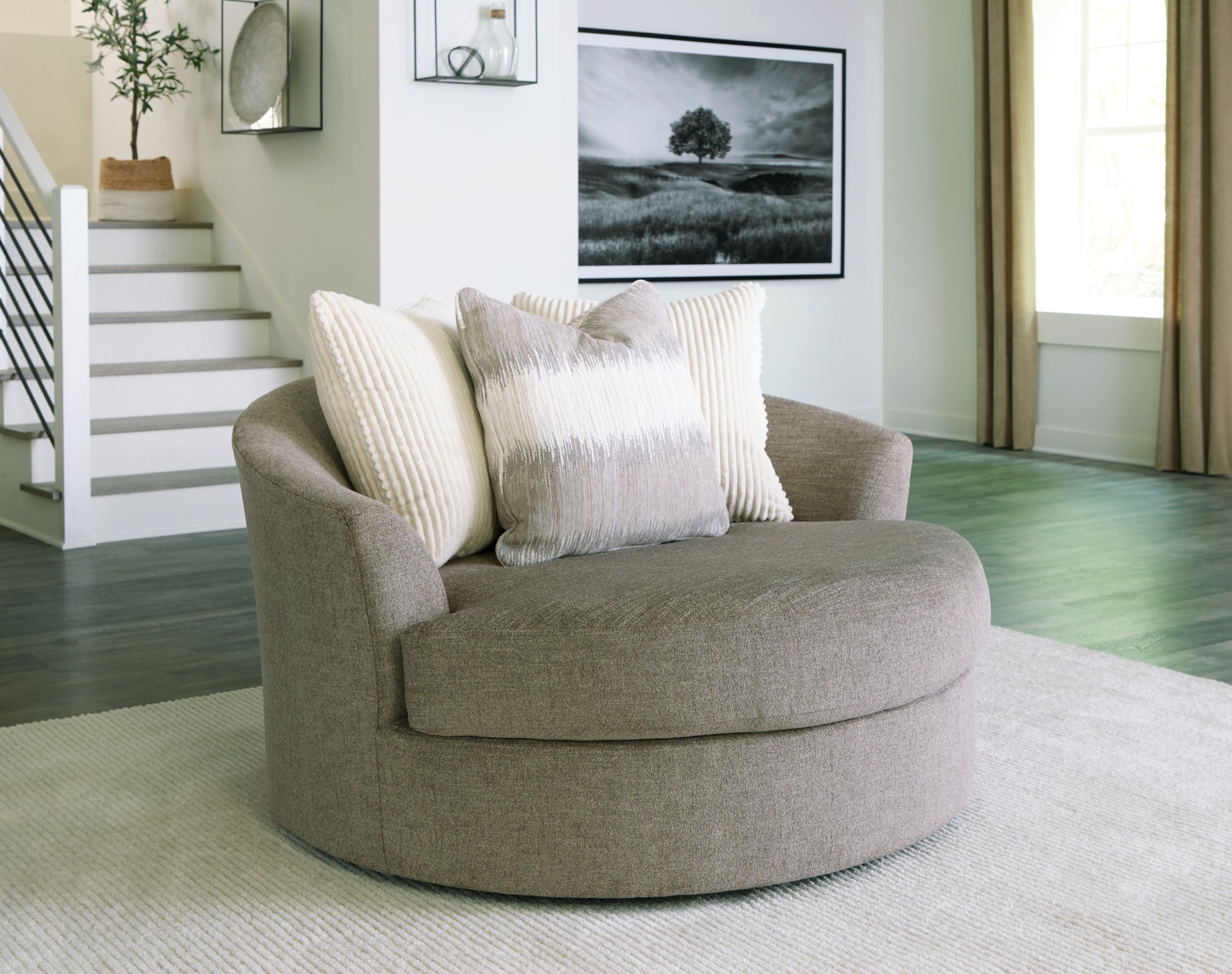Myers Furniture Outlet - Ashley Furniture - Creswell Living Room - Oversized Swivel Accent Chair / Stone - 1530521