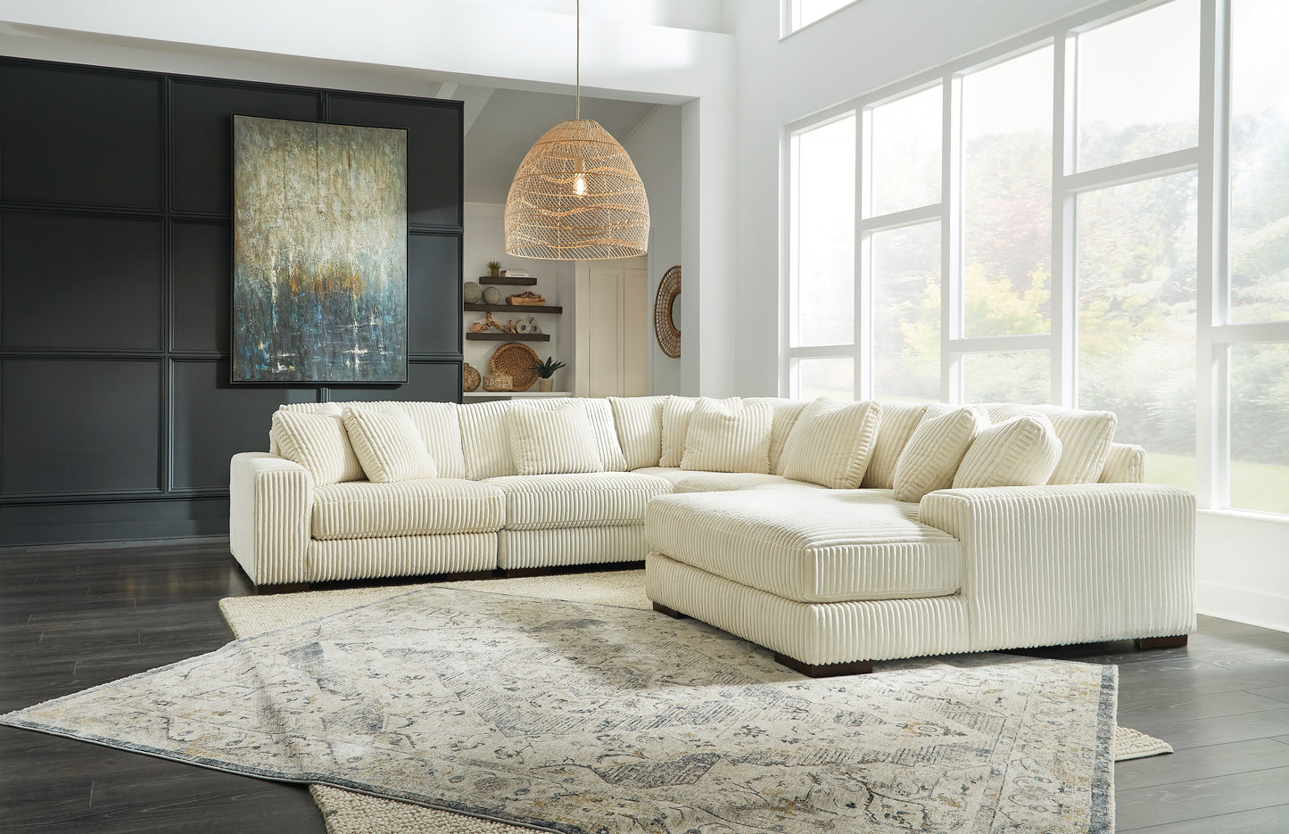 Myers Furniture Outlet - Ashley Furniture - Lindyn Sectional - RAF 5-Piece Sectional with Chaise / Ivory - 21104S7