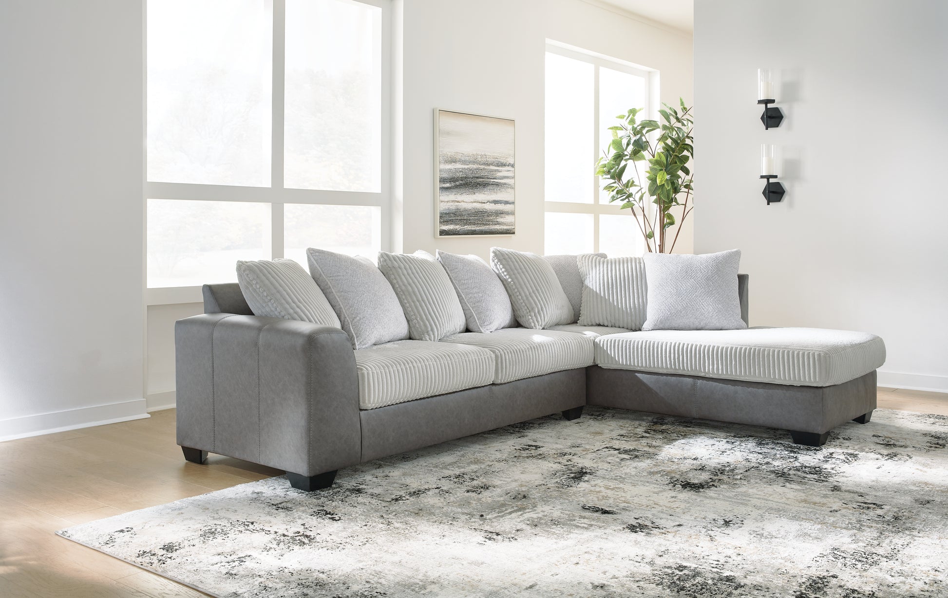 Myers Furniture Outlet - Ashley Furniture - Clairette Court Sectional - LAF 2-Piece Sectional with Chaise / Alloy - 31503S2