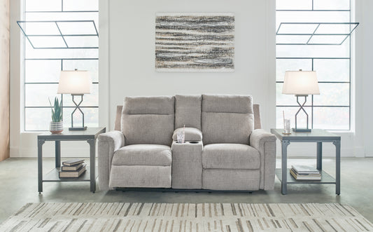 Myers Furniture Outlet - Ashley Furniture - Barnsana Living Room - DBL REC PWR Loveseat w/Console / Ash - 3320196