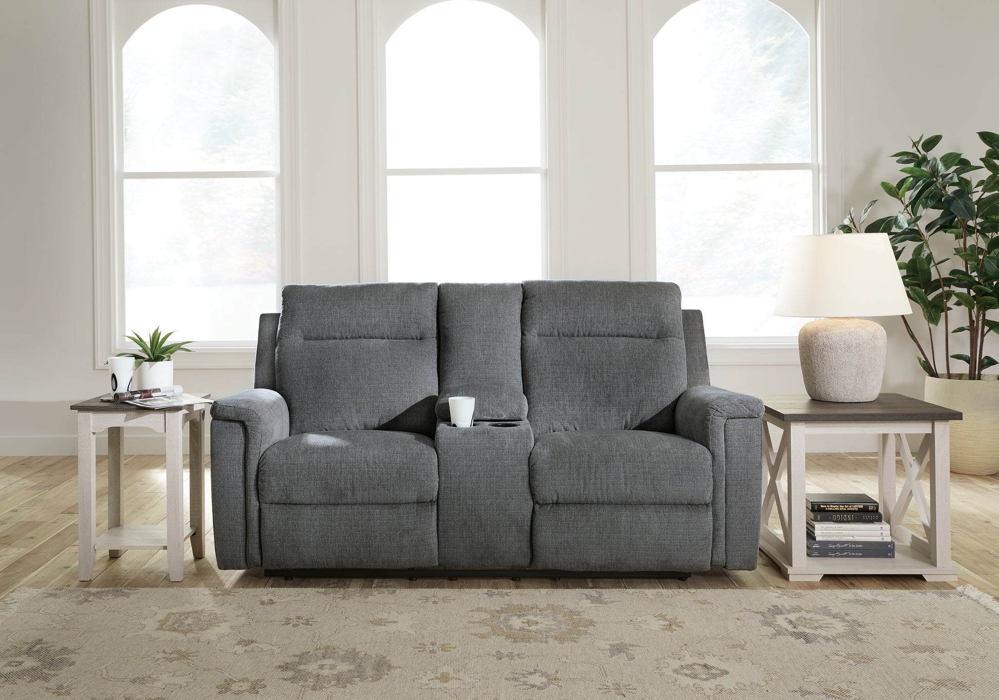Myers Furniture Outlet - Ashley Furniture - Barnsana Living Room - DBL REC PWR Loveseat w/Console / Gravel - 3320296