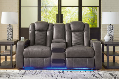 Myers Furniture Outlet - Ashley Furniture - Fyne-Dyme Living Room - PWR REC Loveseat/CON/ADJ HDRST / Shadow - 3660218