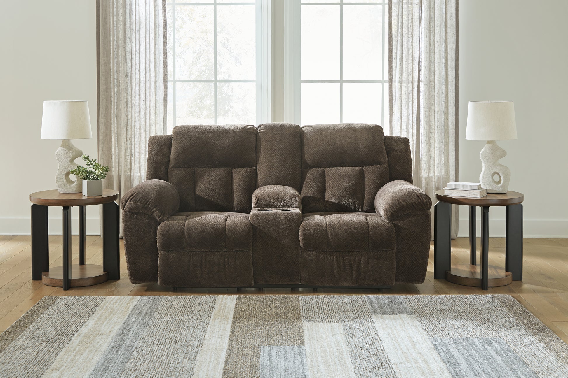 Myers Furniture Outlet - Ashley Furniture - Frohn Living Room - DBL Rec Loveseat w/Console / Chocolate - 3740794