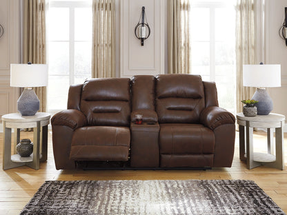 Myers Furniture Outlet - Ashley Furniture - Stoneland Living Room - DBL REC PWR Loveseat w/Console / Chocolate - 3990496