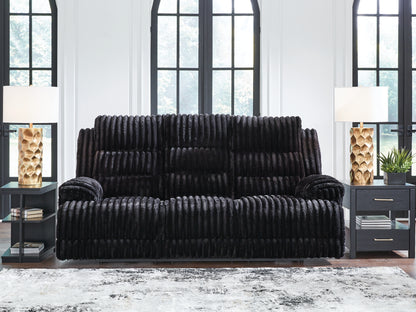 Myers Furniture Outlet - Ashley Furniture - Rhine Falls Living Room - REC PWR Sofa w/Drop Down Table / Onyx - PC4280599