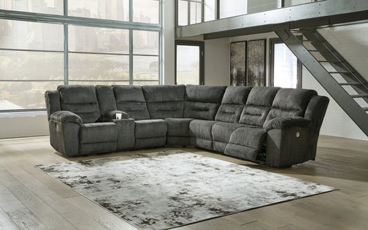 Myers Furniture Outlet - Ashley Furniture - Nettington Sectional - 3-Piece Power Reclining Sectional / Smoke - 44101S1