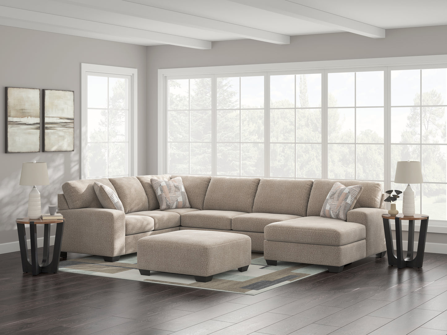 Myers Furniture Outlet - Ashley Furniture - Newellen Sectional - LAF 3-Piece Sectional with Chaise / Hemp - 48404S2