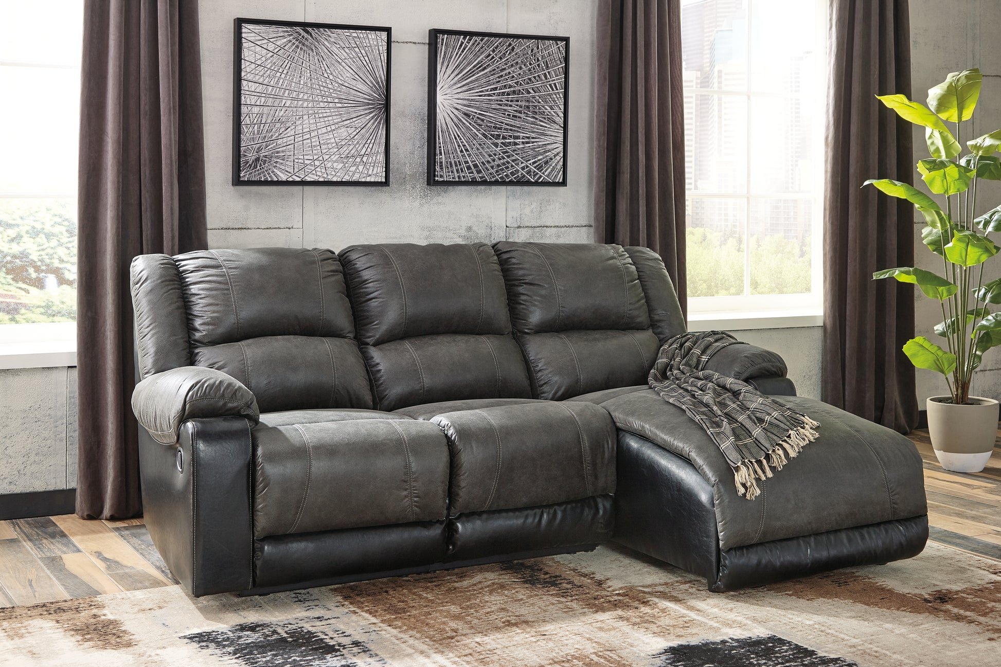 Myers Furniture Outlet - Ashley Furniture - Nantahala Sectional - 3-Piece Reclining Sectional with Chaise / Slate - 50301S9