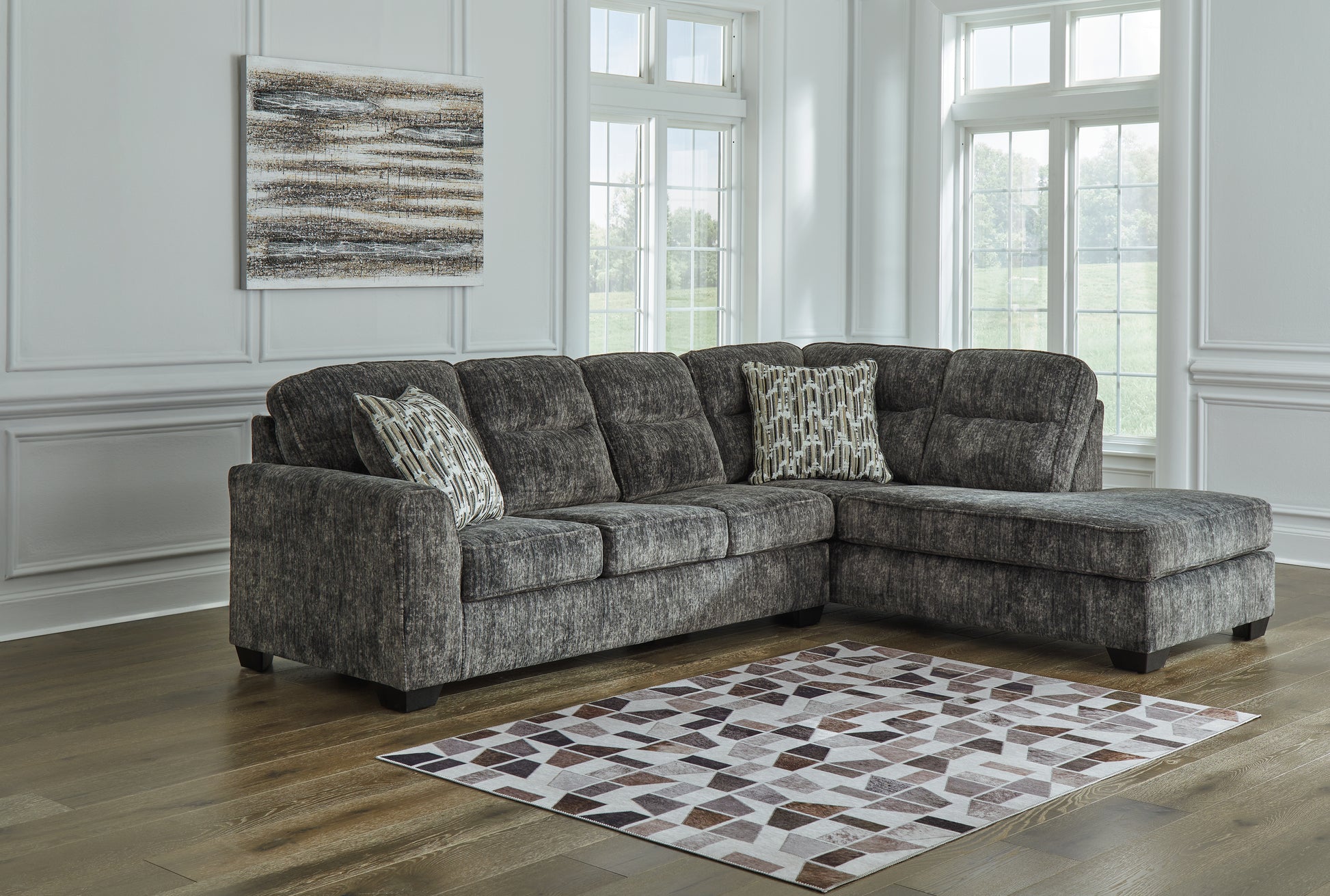 Myers Furniture Outlet - Ashley Furniture - Lonoke Sectional - LAF 2-Piece Sectional with Chaise / Gunmetal - 50504S2