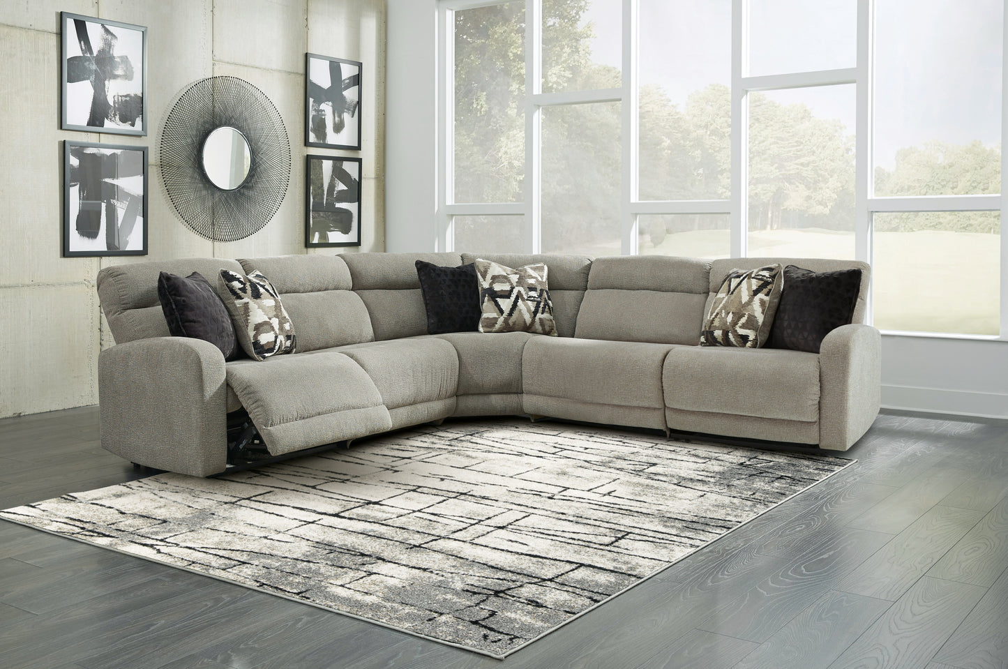 Myers Furniture Outlet - Ashley Furniture - Colleyville Sectional - 7-Piece Power Reclining Sectional with Chaise / Stone - 54405S32