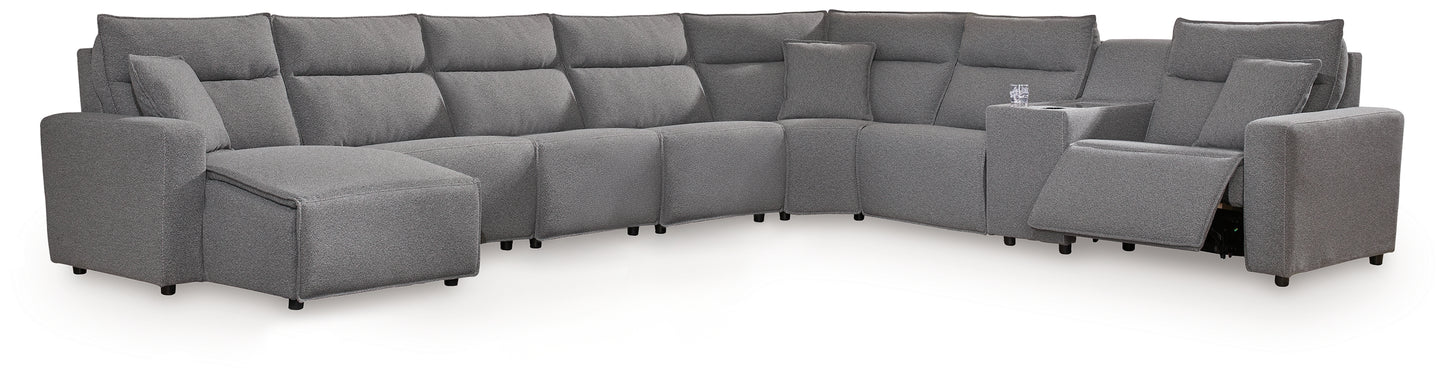 Myers Furniture Outlet - Ashley Furniture - ModMax II Sectional - 8-Piece Power Reclining Sectional with Console / Salt and Pepper - 65906S47
