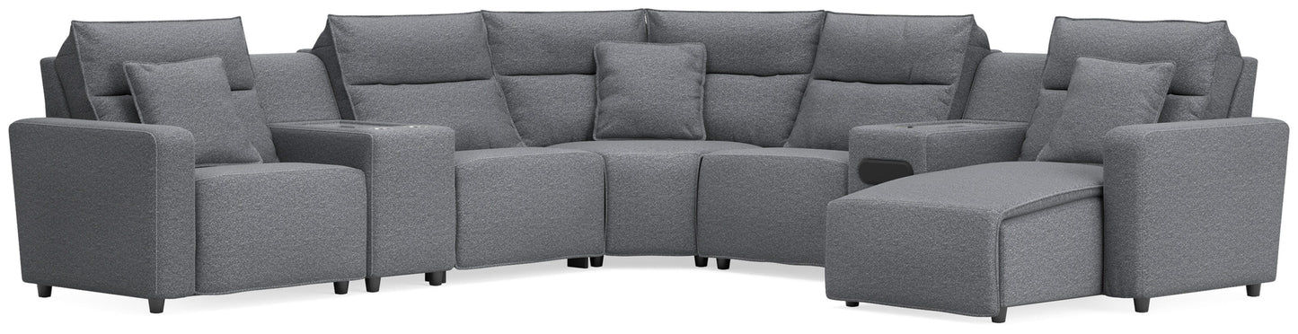 Myers Furniture Outlet - Ashley Furniture - ModMax II Sectional - 7-Piece Power Reclining Sectional with Chaise and Audio System / Salt and Pepper - 65906S45