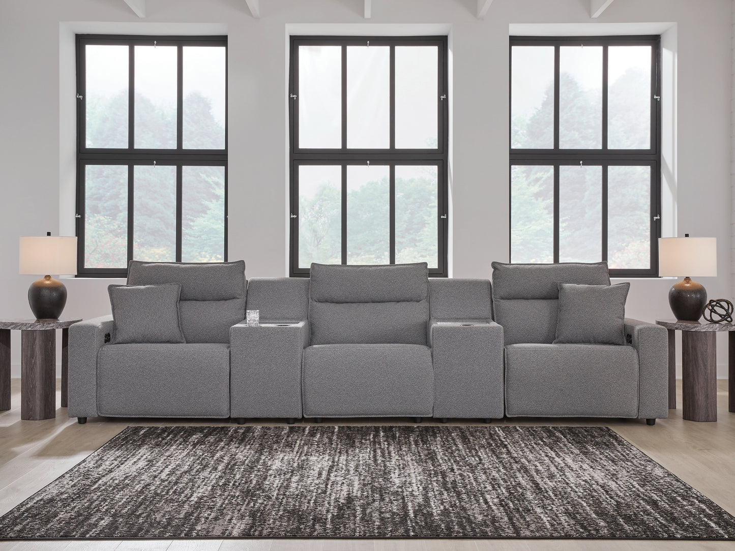 Myers Furniture Outlet - Ashley Furniture - ModMax II Sectional - 5-Piece Power Reclining Sectional with Consoles / Salt and Pepper - 65906S14