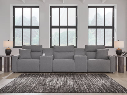 Myers Furniture Outlet - Ashley Furniture - ModMax II Sectional - 5-Piece Power Reclining Sectional with Consoles / Salt and Pepper - 65906S14