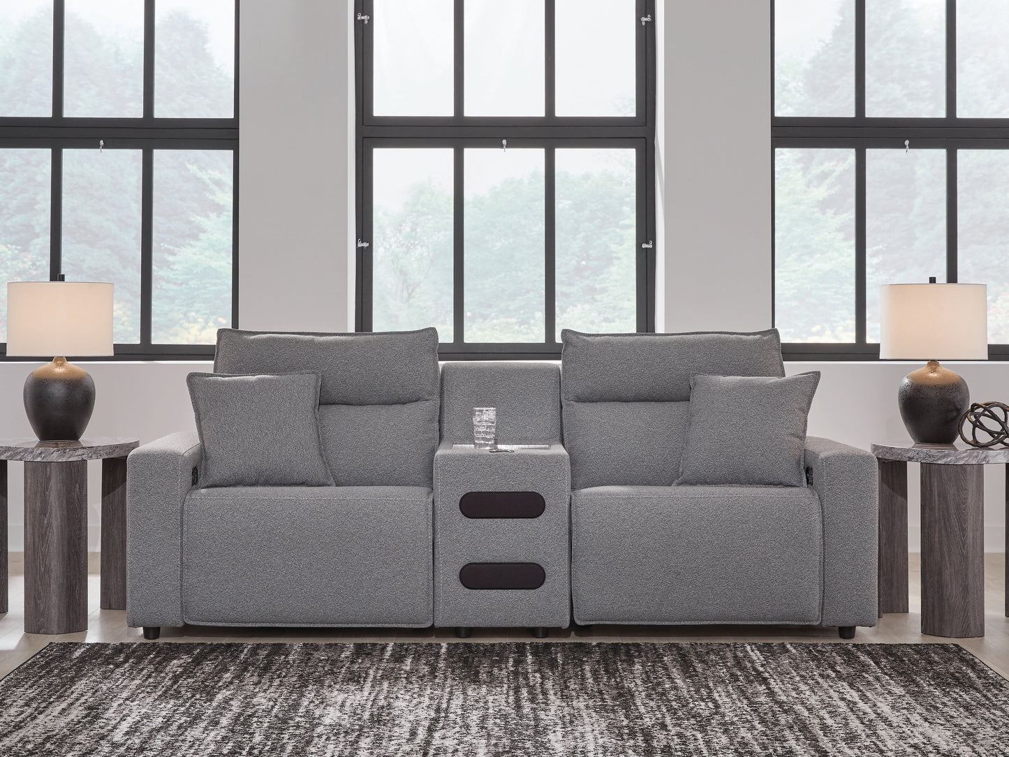 Myers Furniture Outlet - Ashley Furniture - ModMax II Sectional - 3-Piece Power Reclining Sectional with Audio Console / Salt and Pepper - 65906S2