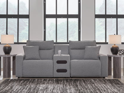 Myers Furniture Outlet - Ashley Furniture - ModMax II Sectional - 3-Piece Power Reclining Sectional with Audio Console / Salt and Pepper - 65906S2