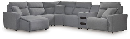 Myers Furniture Outlet - Ashley Furniture - ModMax II Sectional - 6-Piece Reclining Sectional with Chaise and Audio Console / Salt and Pepper - 65906S29