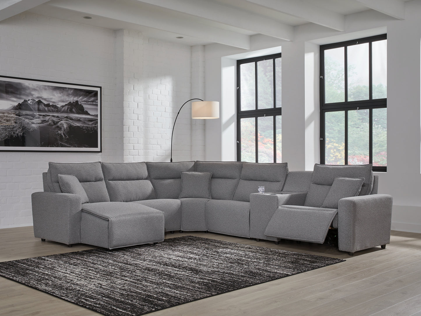 Myers Furniture Outlet - Ashley Furniture - ModMax II Sectional - 6-Piece Power Reclining Sectional with Chaise and Console / Salt and Pepper - 65906S19