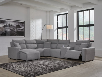 Myers Furniture Outlet - Ashley Furniture - ModMax II Sectional - 6-Piece Power Reclining Sectional with Chaise and Console / Salt and Pepper - 65906S19