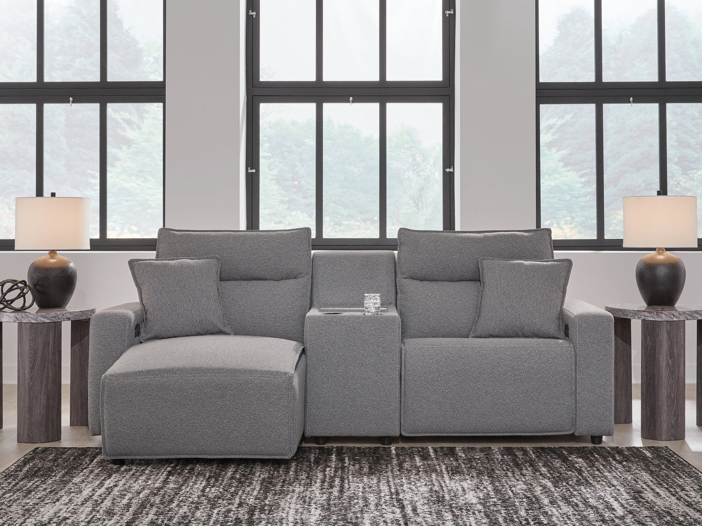 Myers Furniture Outlet - Ashley Furniture - ModMax II Sectional - 3-Piece Power Reclining Sectional with Chaise and Console / Salt and Pepper - 65906S17