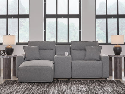 Myers Furniture Outlet - Ashley Furniture - ModMax II Sectional - 3-Piece Power Reclining Sectional with Chaise and Console / Salt and Pepper - 65906S17