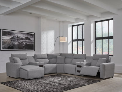 Myers Furniture Outlet - Ashley Furniture - ModMax II Sectional - 7-Piece Power Reclining Sectional with Chaise and Audio Consoles / Salt and Pepper - 65906S20
