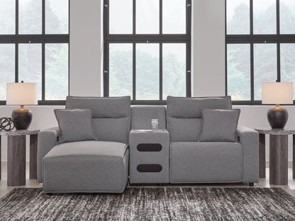 Myers Furniture Outlet - Ashley Furniture - ModMax II Sectional - 3-Piece Power Reclining Sectional with Chaise and Audio Console / Salt and Pepper - 65906S18