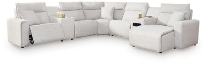 Myers Furniture Outlet - Ashley Furniture - ModMax II Sectional - 7-Piece Power Reclining Sectional with Chaise and Audio Console / Stone - 65907S45