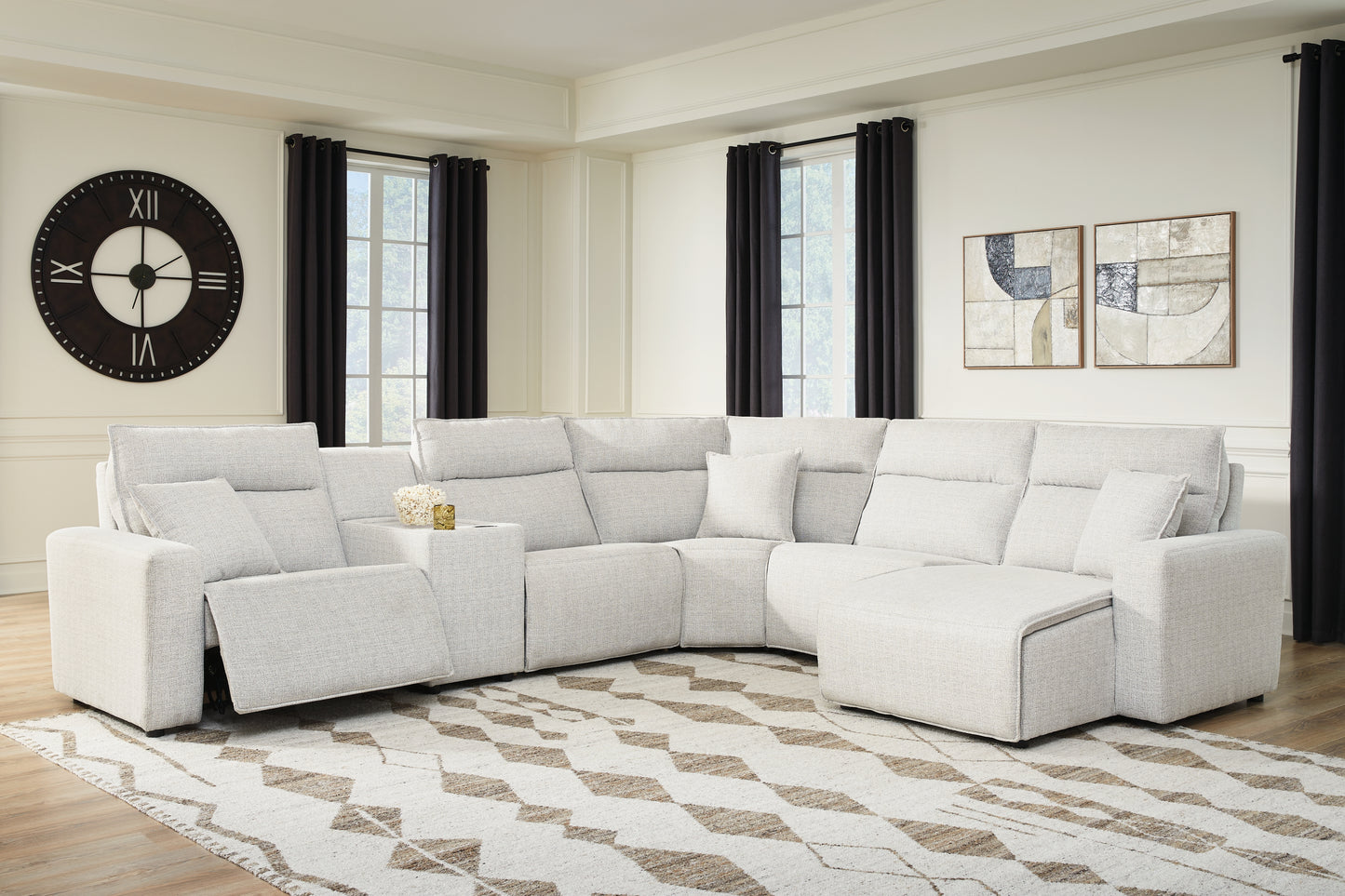 Myers Furniture Outlet - Ashley Furniture - ModMax II Sectional - 6-Piece Power Reclining Sectional with Chaise and Console / Stone - 65907S6
