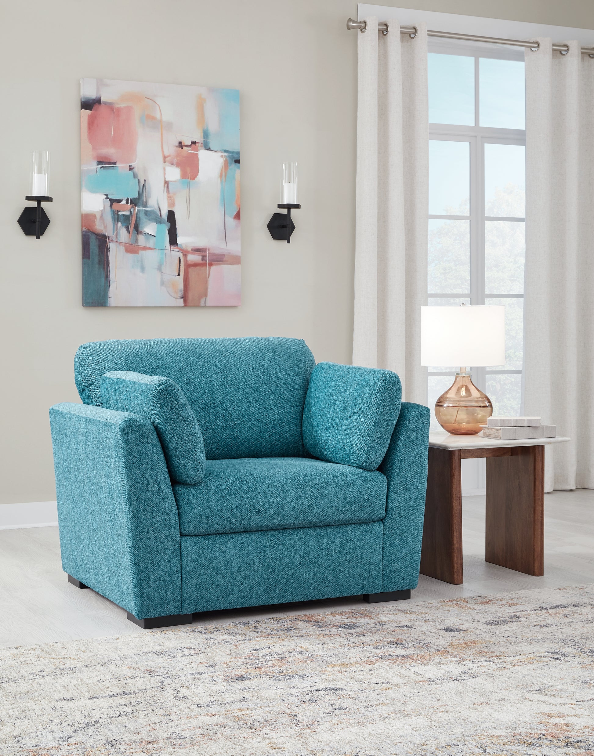 Myers Furniture Outlet - Ashley Furniture - Keerwick Living Room - Chair and a Half / Teal - 6750723