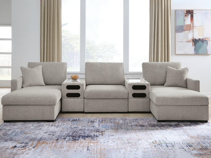 Myers Furniture Outlet - Ashley Furniture - ModMax Luxe Sectional - RAF 5-Piece Double Chaise Sectional with Audio Consoles / Flint - 68605S43