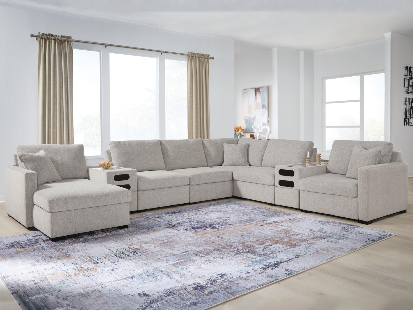 Myers Furniture Outlet - Ashley Furniture - ModMax Luxe Sectional - RAF 8-Piece Sectional with Chaise and Audio Consoles / Flint - 68605S41