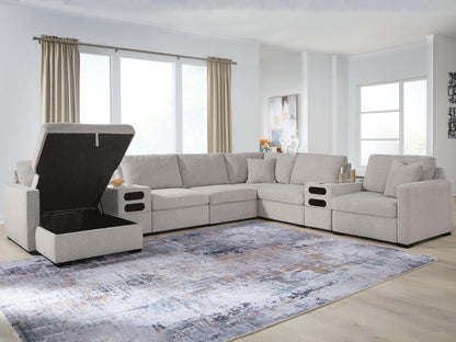 Myers Furniture Outlet - Ashley Furniture - ModMax Luxe Sectional - RAF 8-Piece Sectional with Storage Chaise and Audio Consoles / Flint - 68605S79