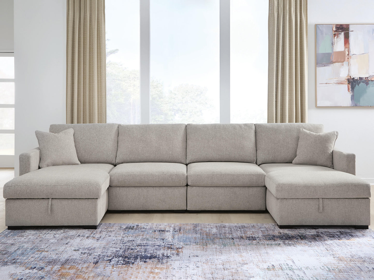 Myers Furniture Outlet - Ashley Furniture - ModMax Luxe Sectional - RAF 4-Piece Double Storage Chaise Sectional / Flint - 68605S62