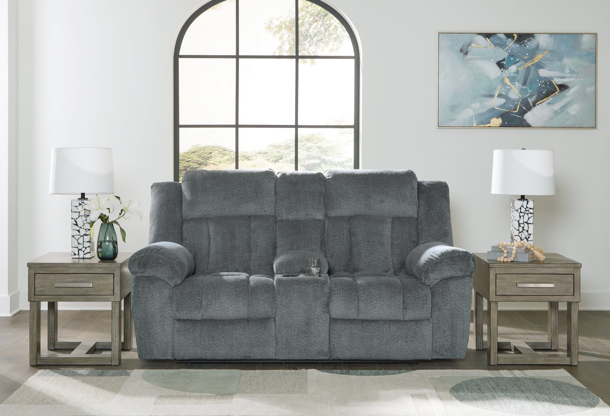 Myers Furniture Outlet - Ashley Furniture - Tip-Off Living Room - PWR REC Loveseat/CON/ADJ HDRST / Slate - 6930418