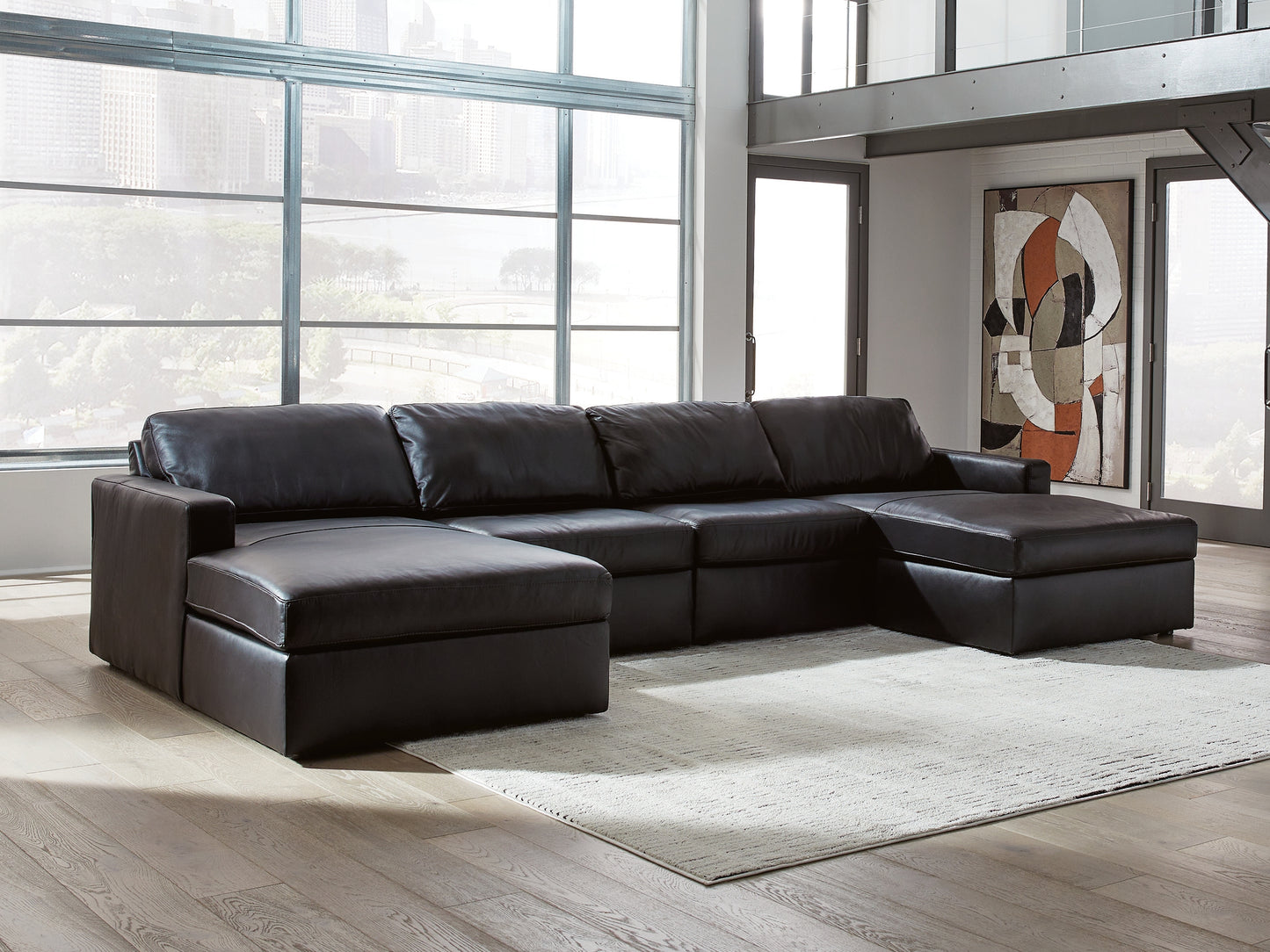 Myers Furniture Outlet - Ashley Furniture - ModMax II Sectional - RAF 4-Piece Double Chaise Sectional / Black - 74305S19