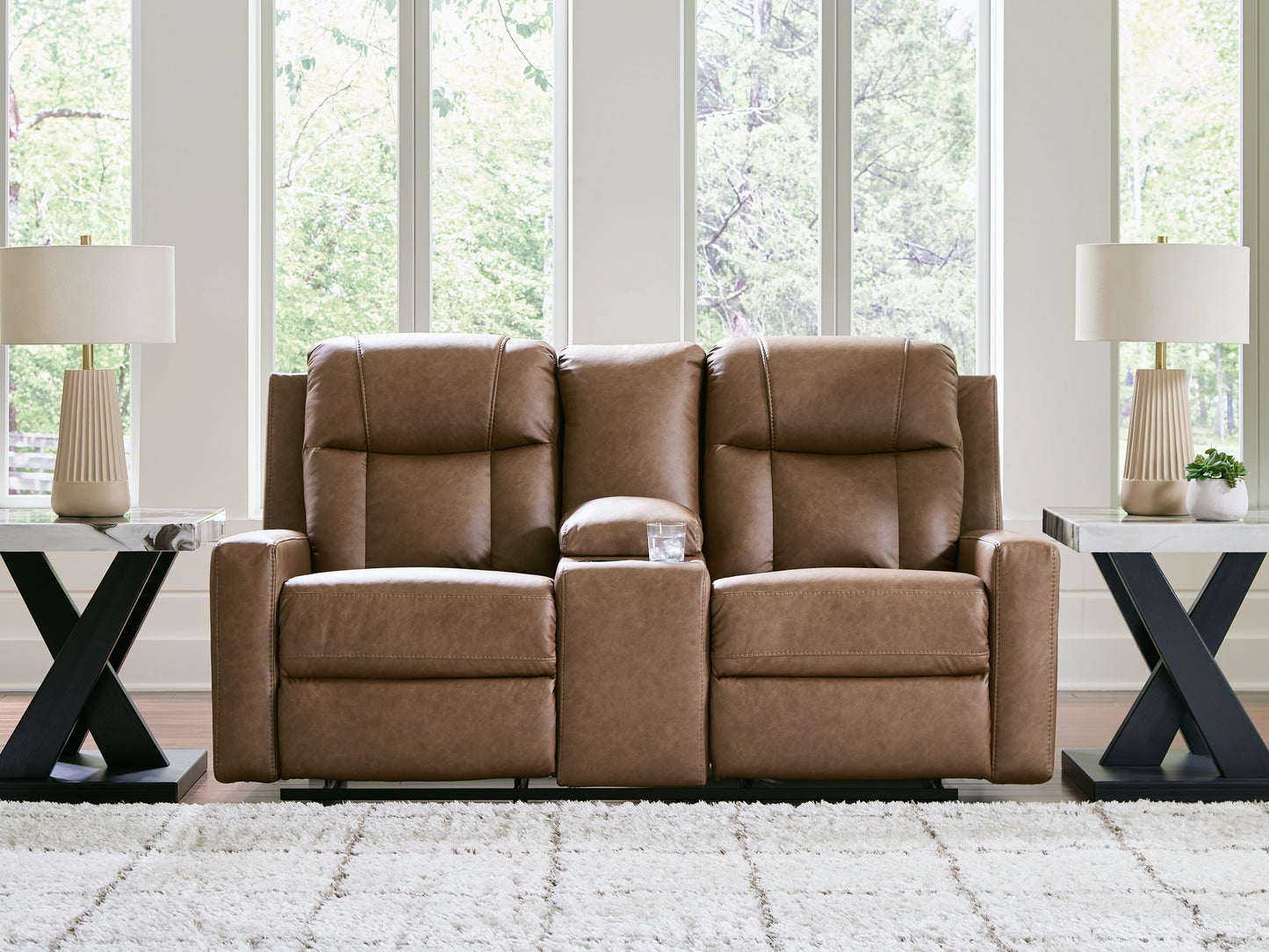 Myers Furniture Outlet - Ashley Furniture - Mackmenville Living Room - DBL Rec Loveseat w/Console / Caramel - 7471494