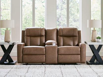 Myers Furniture Outlet - Ashley Furniture - Mackmenville Living Room - DBL Rec Loveseat w/Console / Caramel - 7471494
