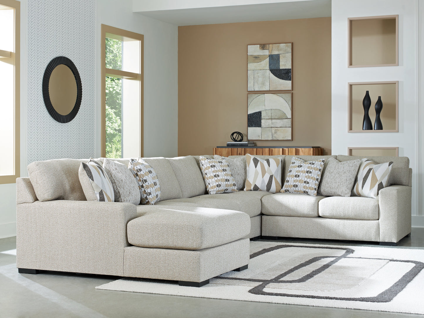 Myers Furniture Outlet - Ashley Furniture - Laurelgrove Sectional - RAF 5-Piece Sectional with Chaise / Pebble - 75105S11