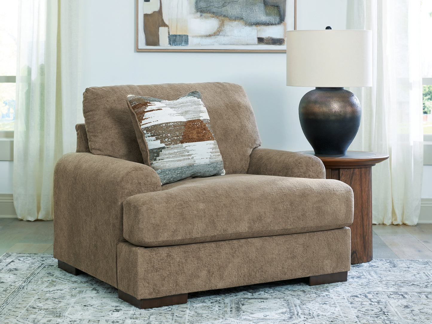 Myers Furniture Outlet - Ashley Furniture - Jayne Park Living Room - Chair and a Half / Pecan - PC8150523